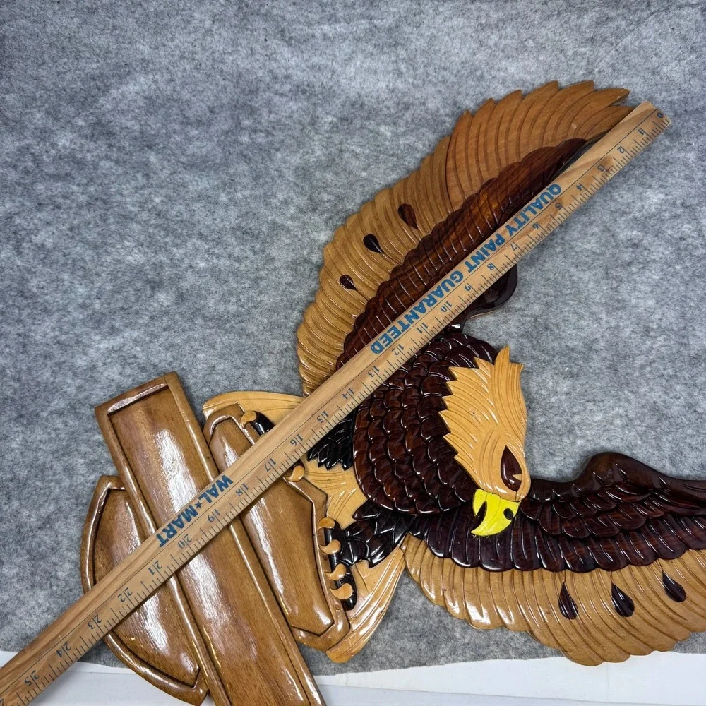 Handmade Wooden Carved Sign Golden Eagle Motorcycle Plaque Harley Mancave Biker